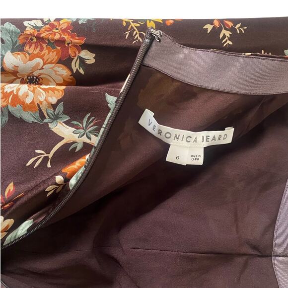 Veronica Beard Pixie Floral Ruched Silk Midi Skirt US 6 Brown Roses Cocktail - Picture 8 of 14